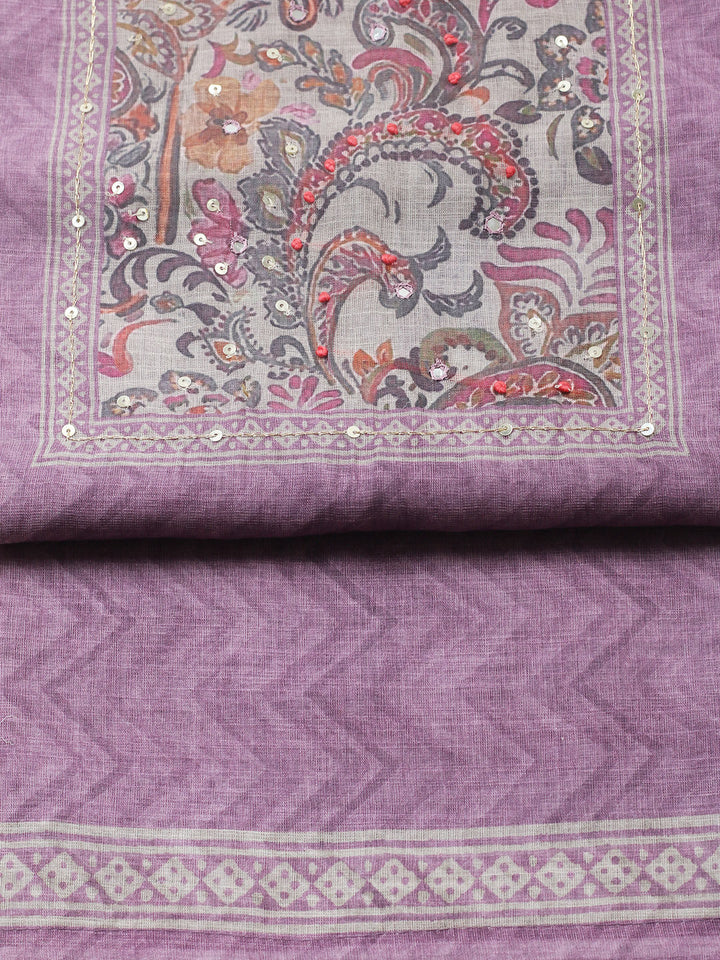 Embroidered Chanderi Unstitched Suit With Pant &amp; Dupatta