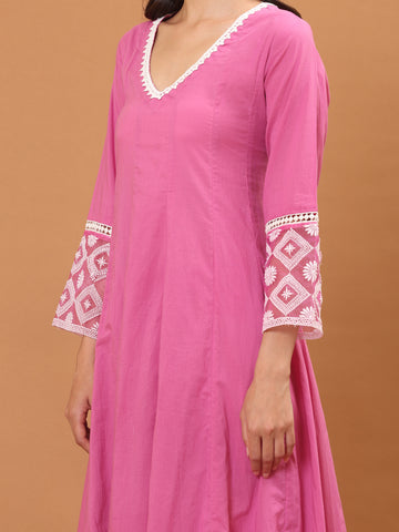 Plain Cotton Anarkali Kurta With Pants