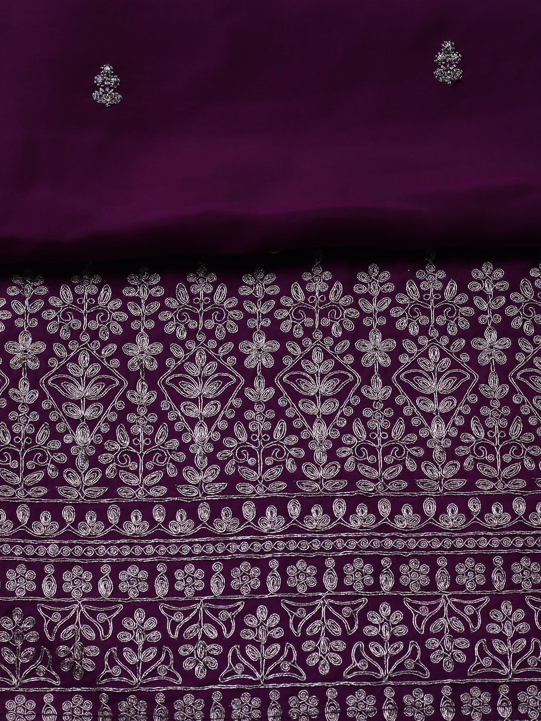 Embroidered Chanderi Unstitched Suit With Pant &amp; Dupatta