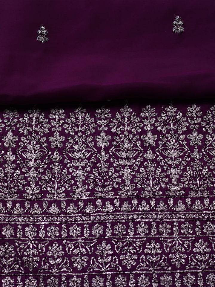 Embroidered Chanderi Unstitched Suit With Pant &amp; Dupatta