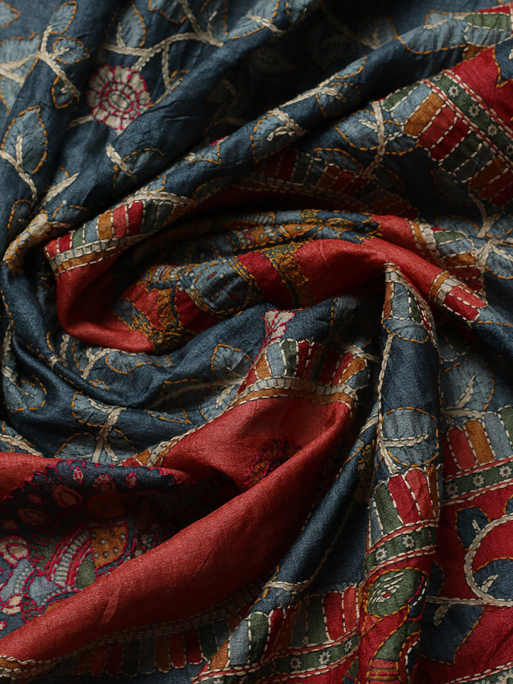 Printed Tussar Unstitched Kurta With Pant &amp; Dupatta
