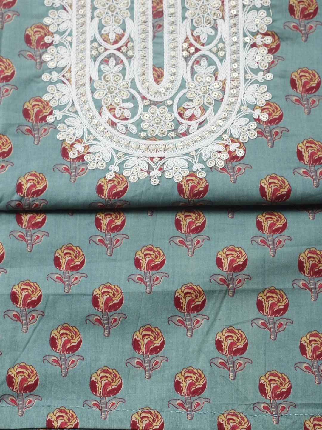 Printed Cotton Blend Unstitched Suit With Pant &amp; Dupatta