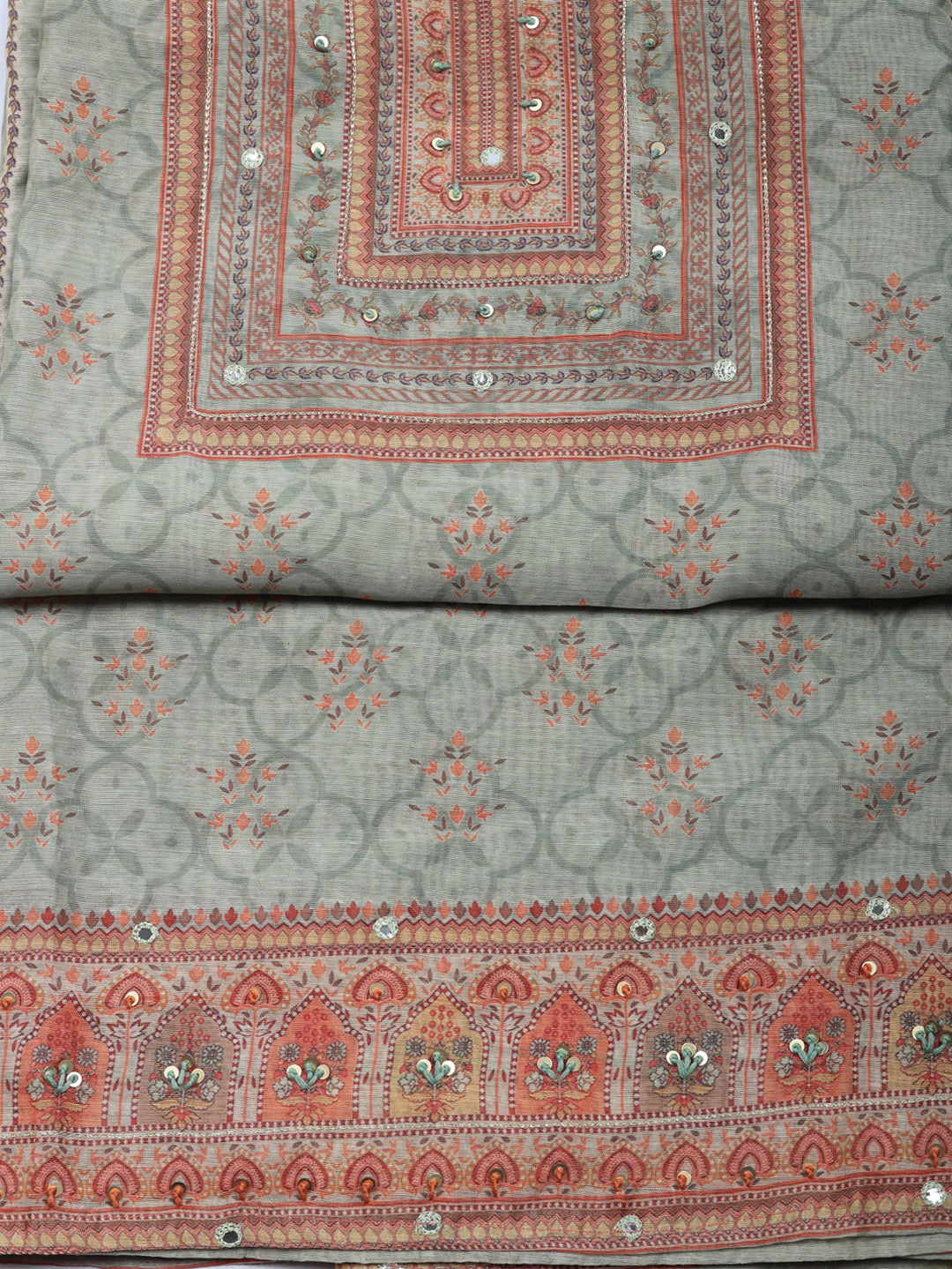 Embellished Chanderi Unstitched Suit With Pant &amp; Dupatta