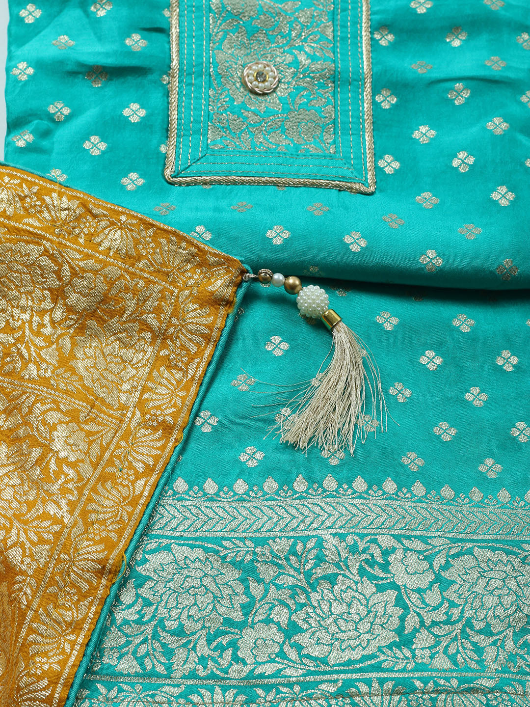 Woven Design Chanderi Unstitched Suit With Pant &amp; Dupatta