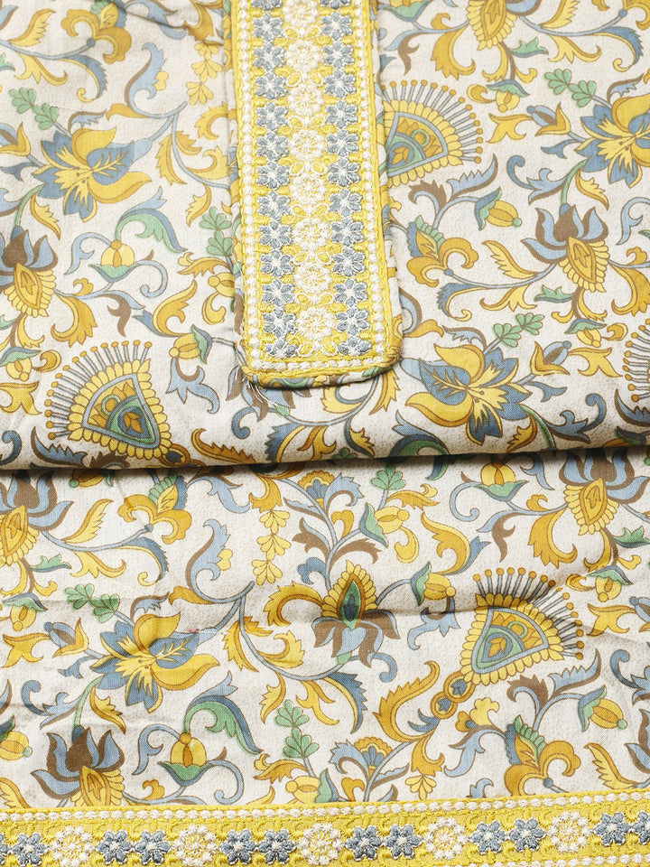 Printed Cotton Blend Unstitched Suit With Pant &amp; Dupatta
