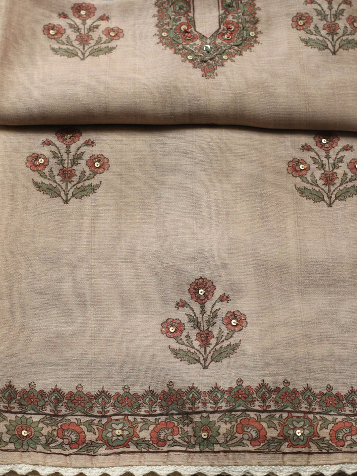Embroidered Chanderi Unstitched Suit With Pant &amp; Dupatta