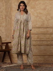 Printed Cotton Kurta With Pants & Dupatta