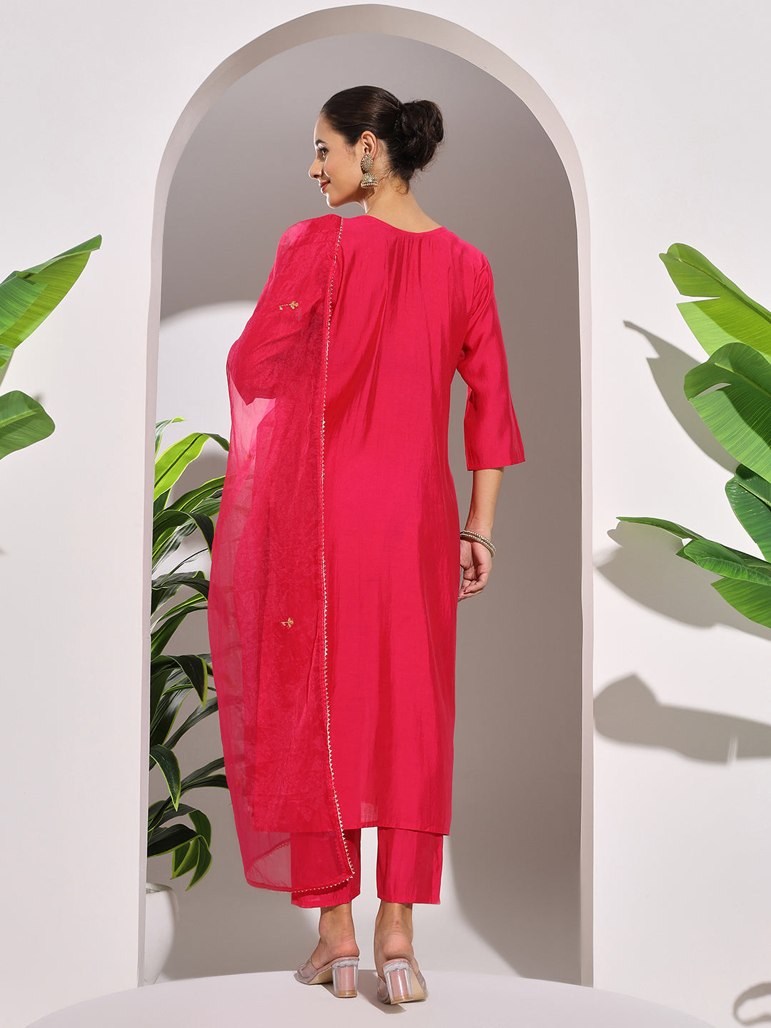 Embroidered Muslin Kurta With Pants & Dupatta