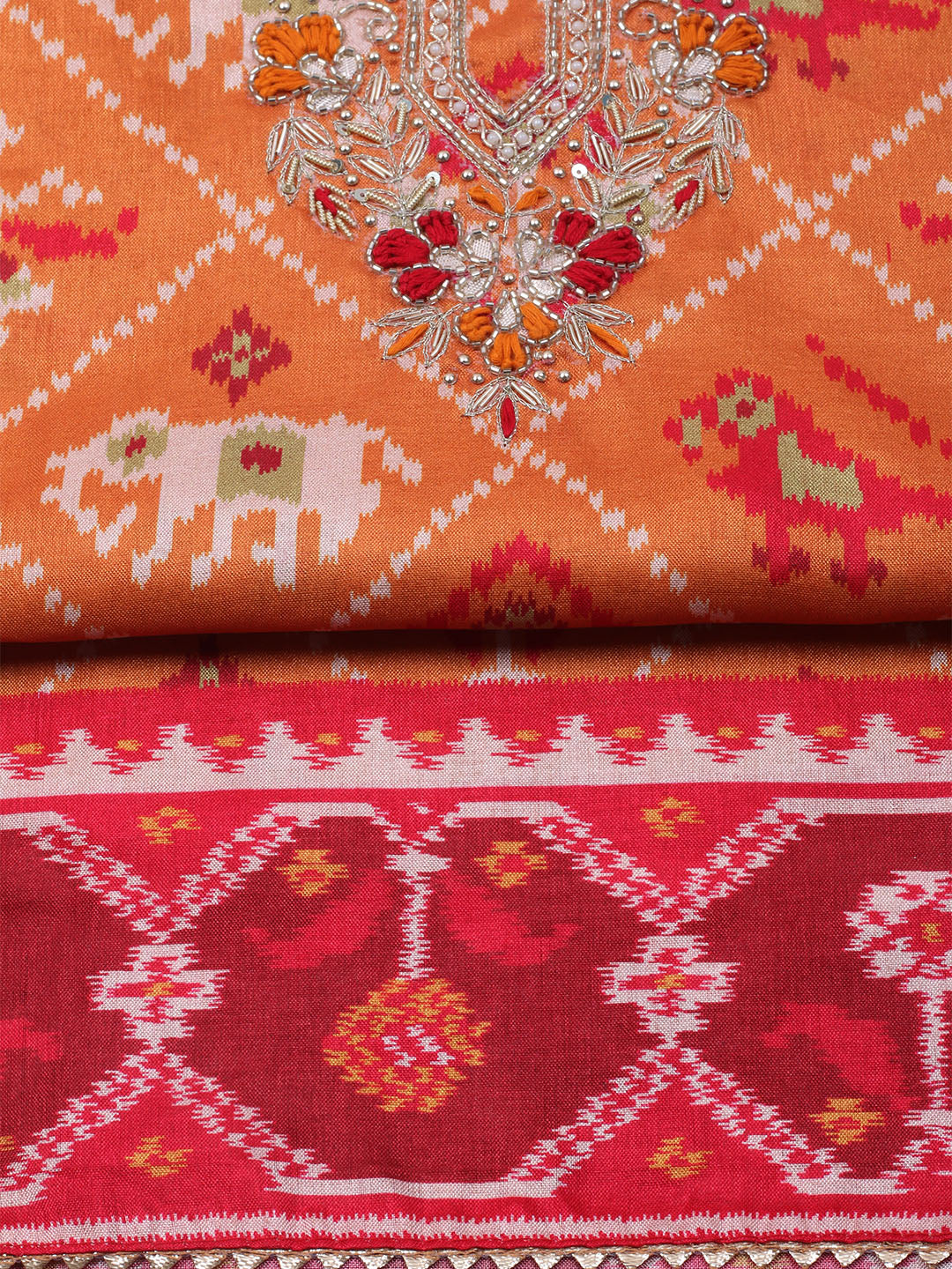 Patola Printed Tussar Unstitched Suit With Dupatta