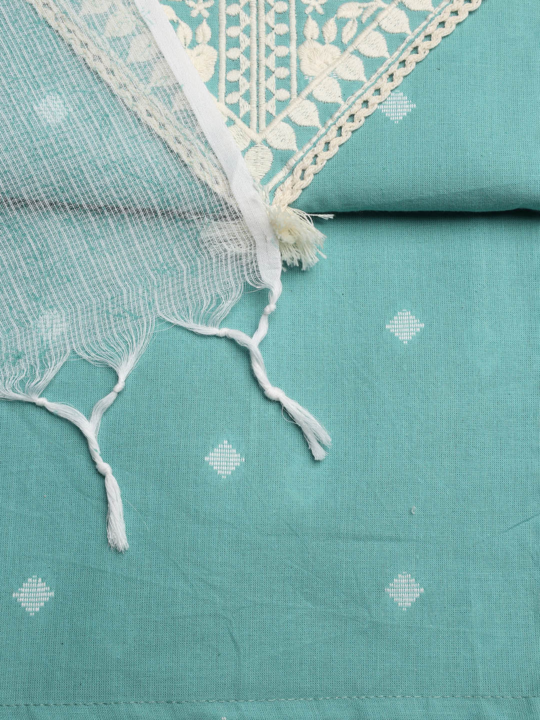 Neck Embroidered Cotton Blend Unstitched Suit With Dupatta