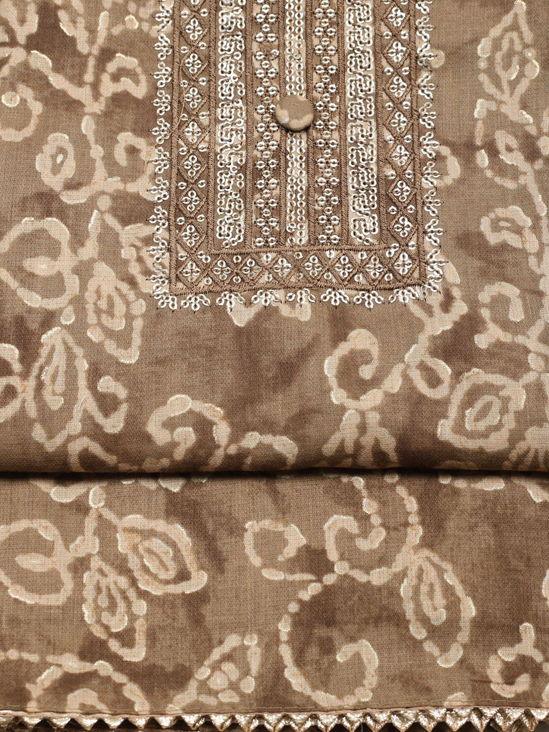 Embroidered Cotton Unstitched Suit With Pant &amp; Dupatta