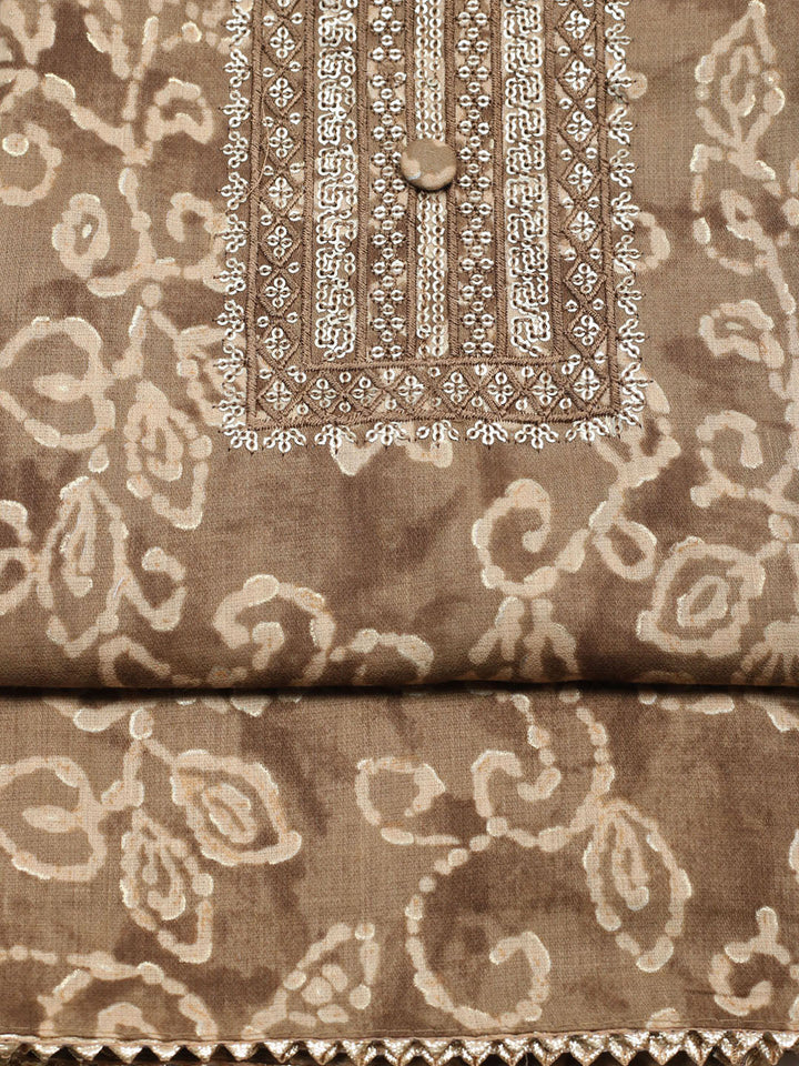 Embroidered Cotton Unstitched Suit With Pant &amp; Dupatta