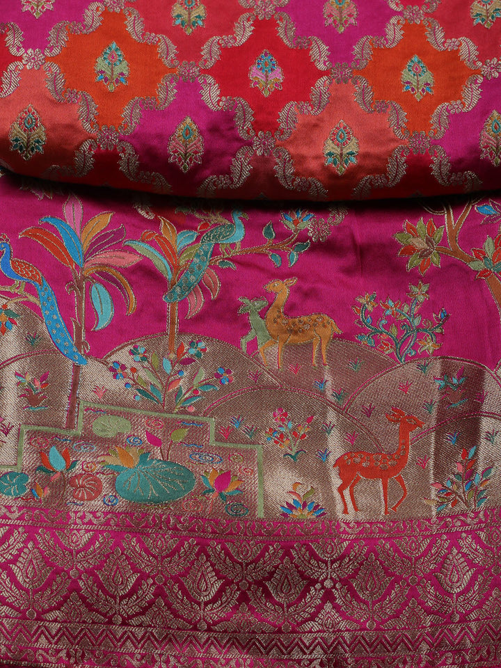 Woven Design Satin Unstitched Suit With Pant &amp; Dupatta