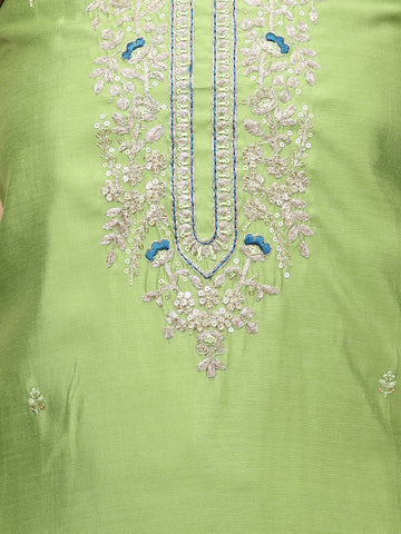 Neck Embroidered Chanderi Unstitched Suit Piece With Dupatta