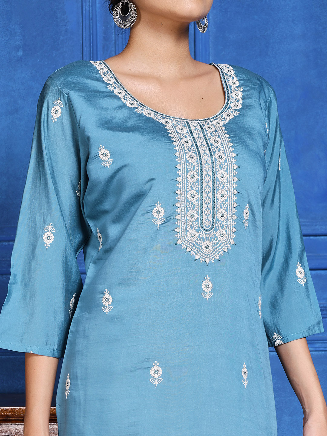 Printed Cotton Blend Kurta With Pants & Dupatta