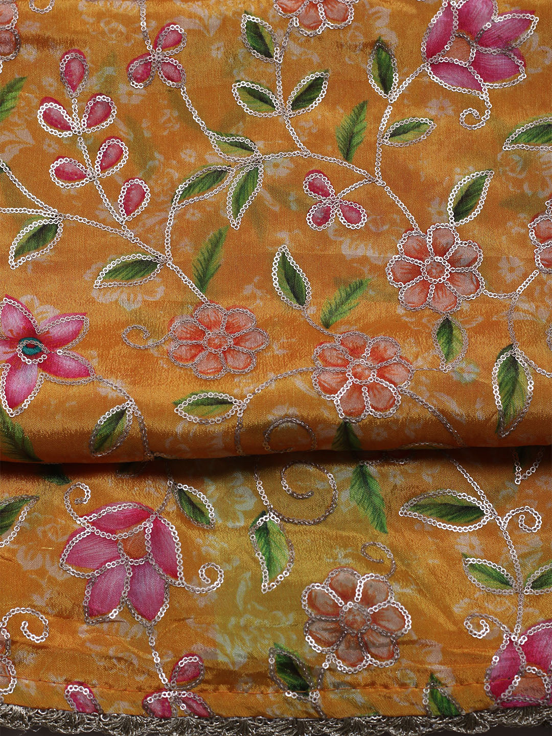 Neck Embroidered Chinnon Unstitched Suit With Dupatta