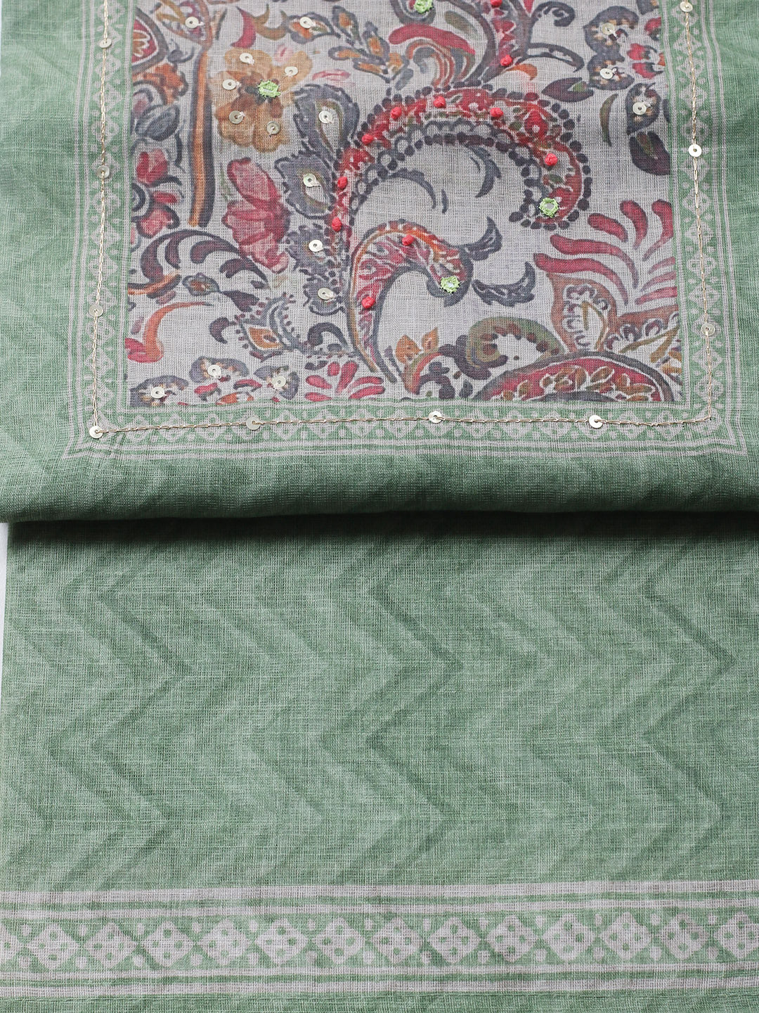 Embroidered Chanderi Unstitched Suit With Pant &amp; Dupatta