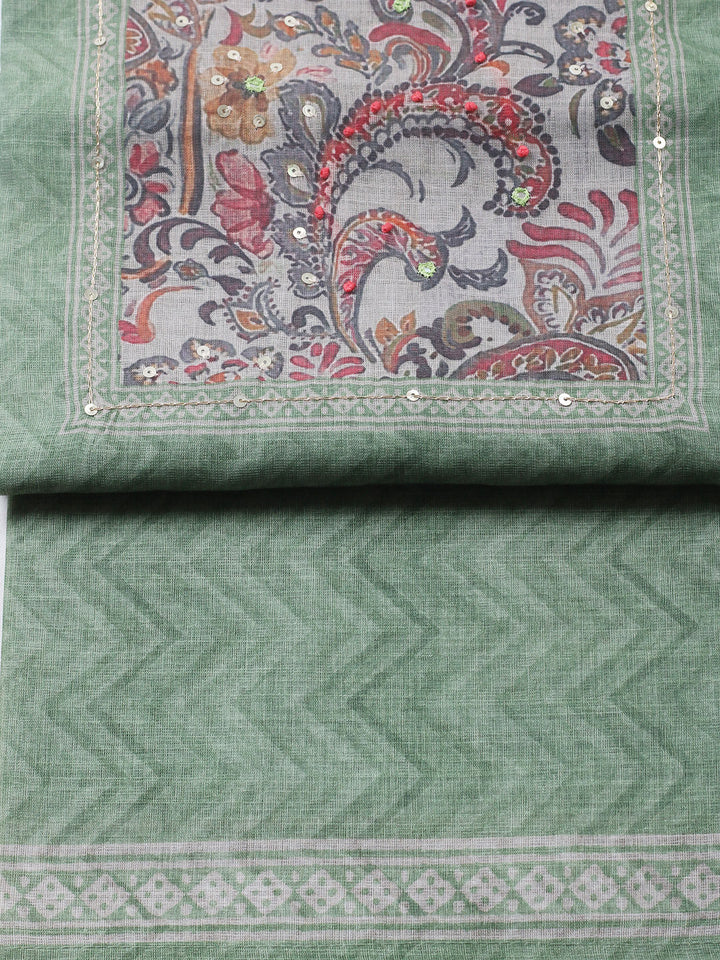 Embroidered Chanderi Unstitched Suit With Pant &amp; Dupatta