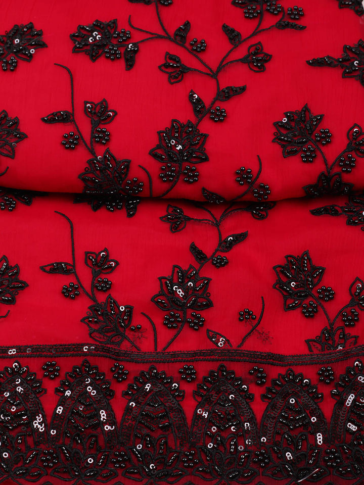 Embroidered Organza Unstitched Suit With Pant &amp; Dupatta