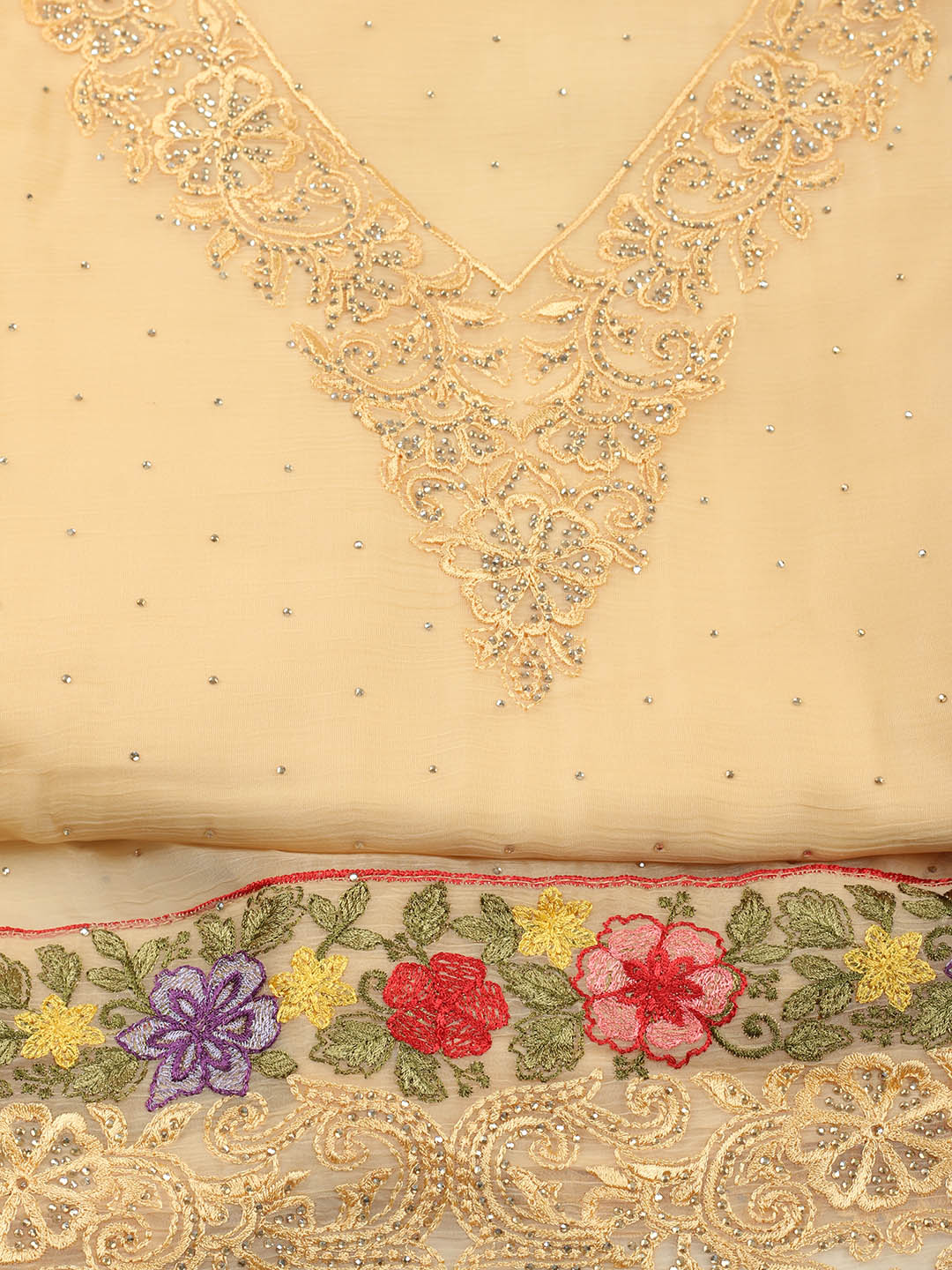 Embellished Organza Unstitched Suit With Pant &amp; Dupatta