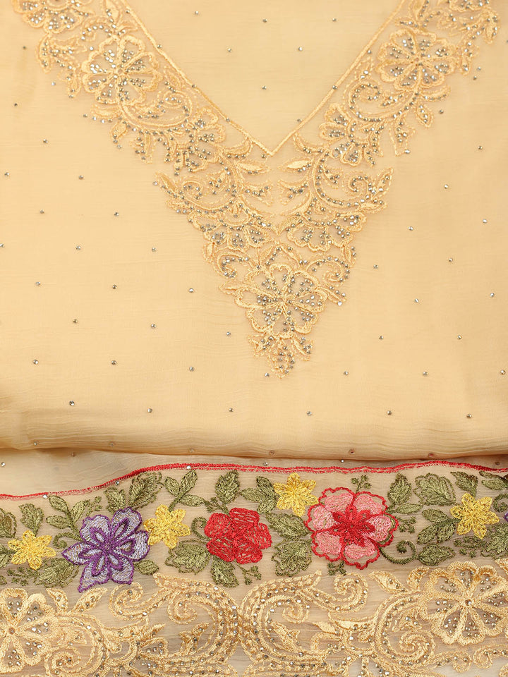 Embellished Organza Unstitched Suit With Pant &amp; Dupatta