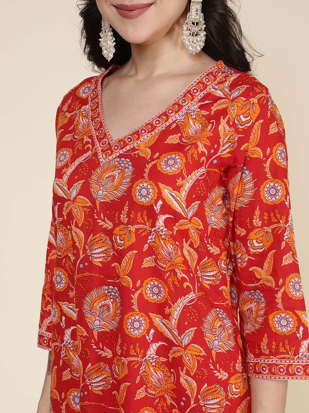 Printed Cotton Blend Kurta With Pants &amp; Dupatta
