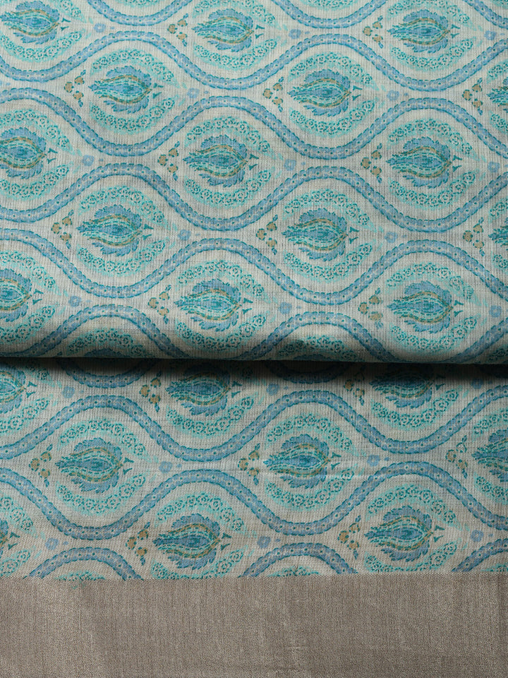 Printed, Chanderi Unstitched Suit With Pant &amp; Dupatta