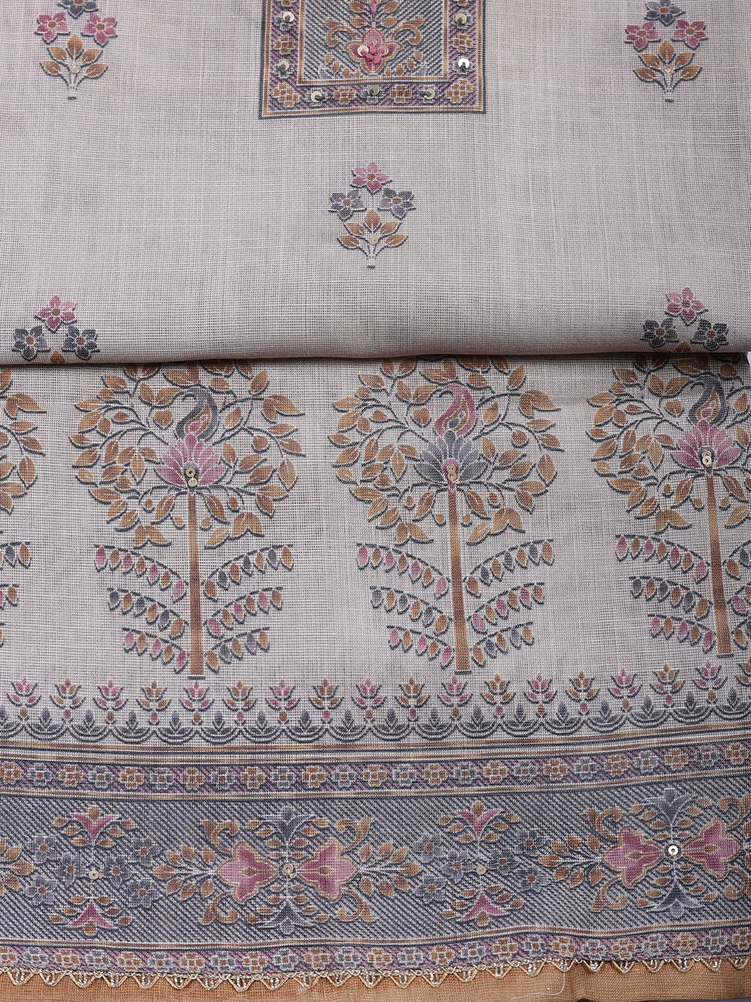 Embroidered Tissue Unstitched Suit With Pant &amp; Dupatta