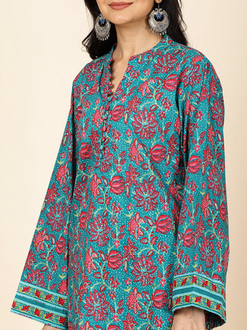 Floral Printed Cotton Kurti With Pants