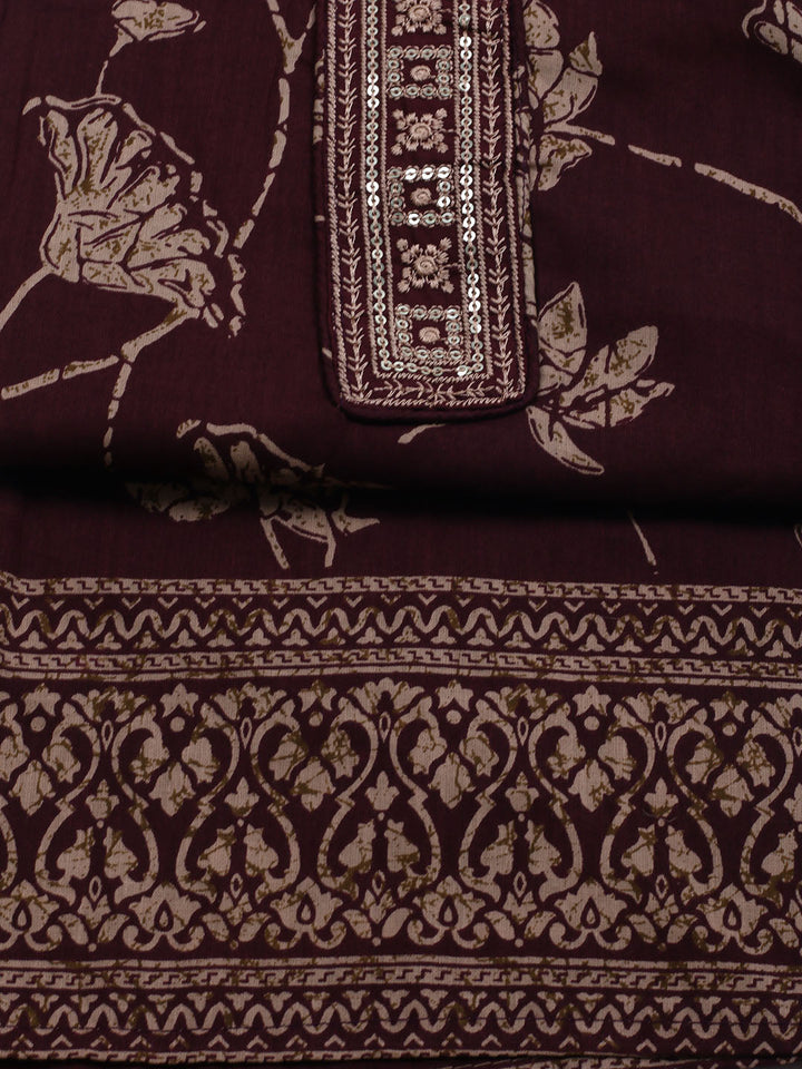 Patch Neck Cotton Blend Unstitched Suit With Dupatta
