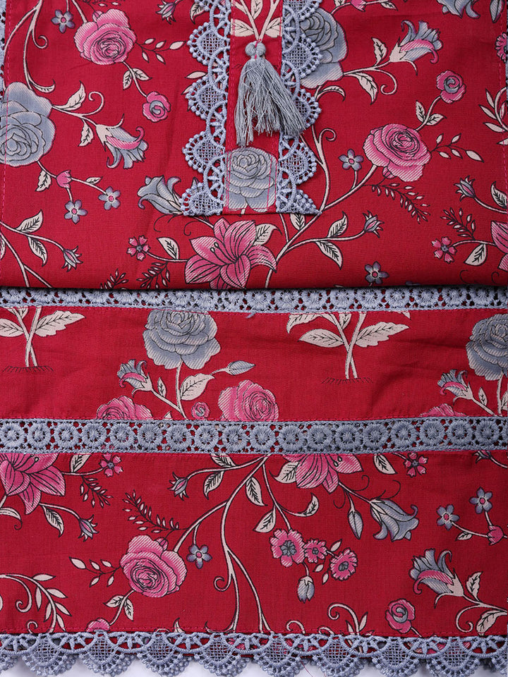 Embroidered Cotton Blend Unstitched Suit With Pant Dupatta