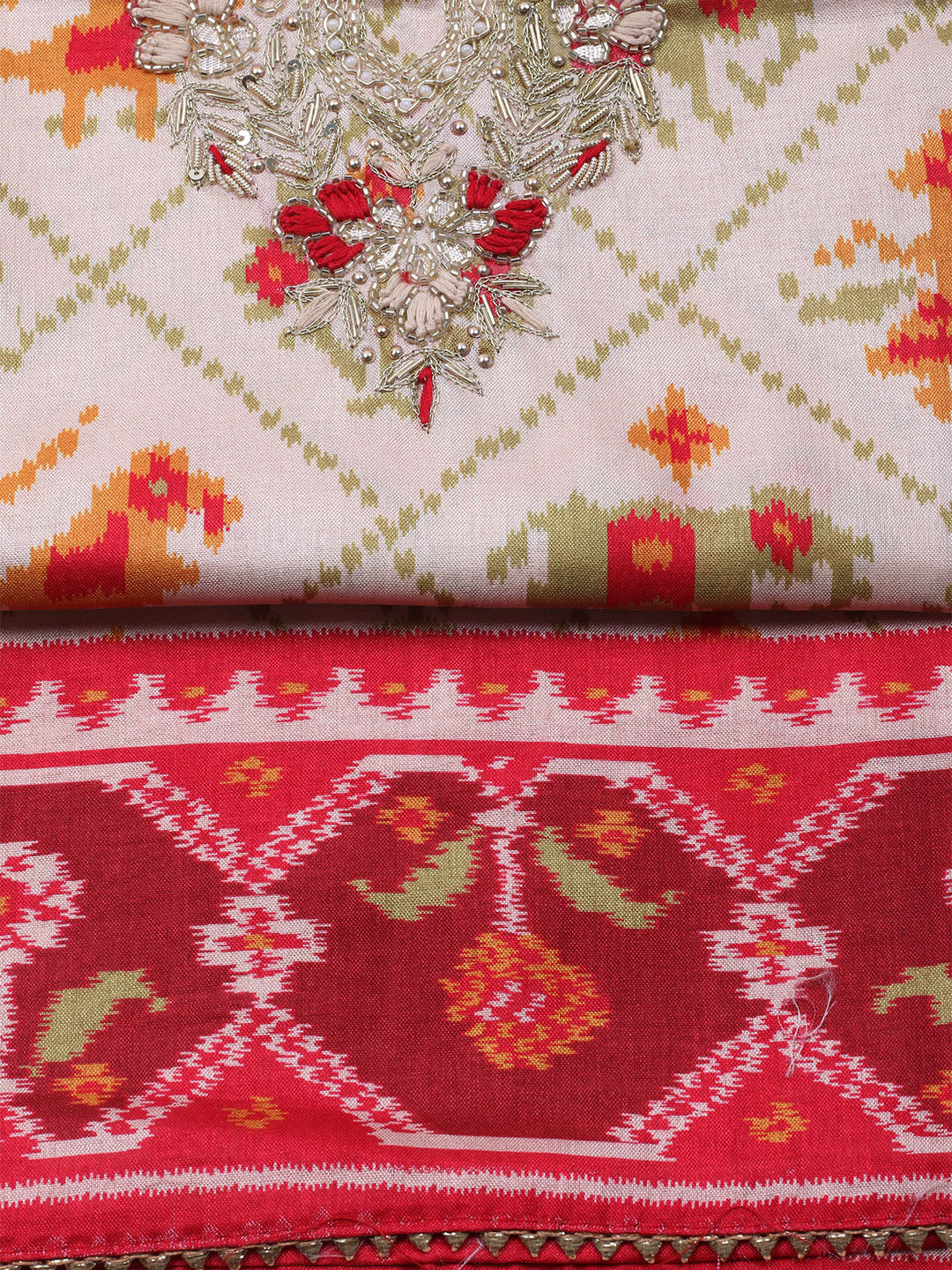 Patola Printed Tussar Unstitched Suit With Dupatta