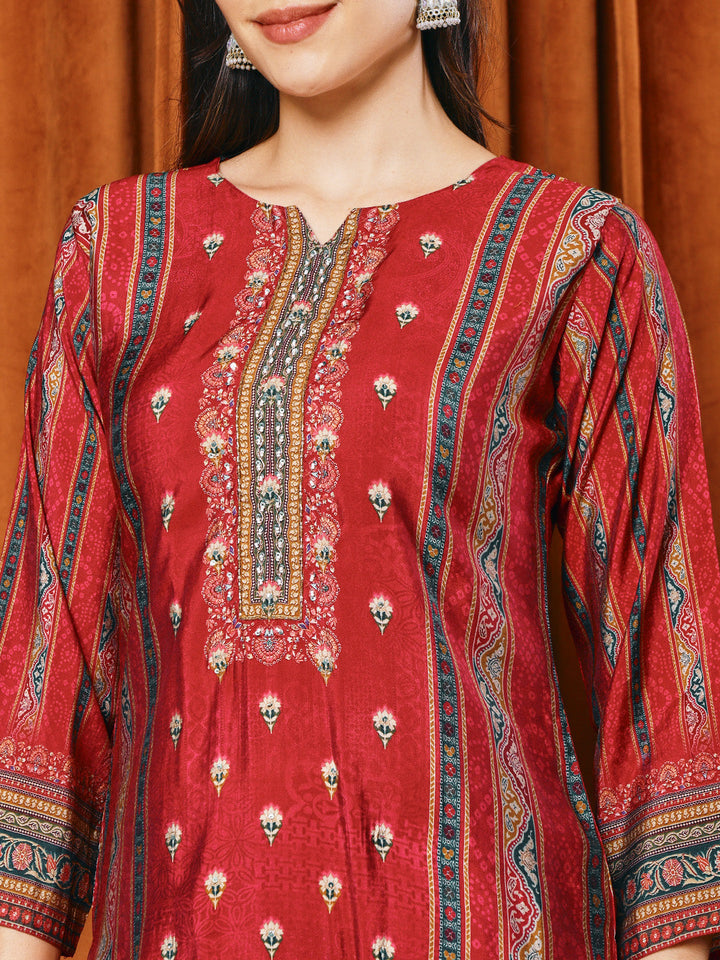 Printed Cotton Blend Kurta With Pants &amp; Dupatta