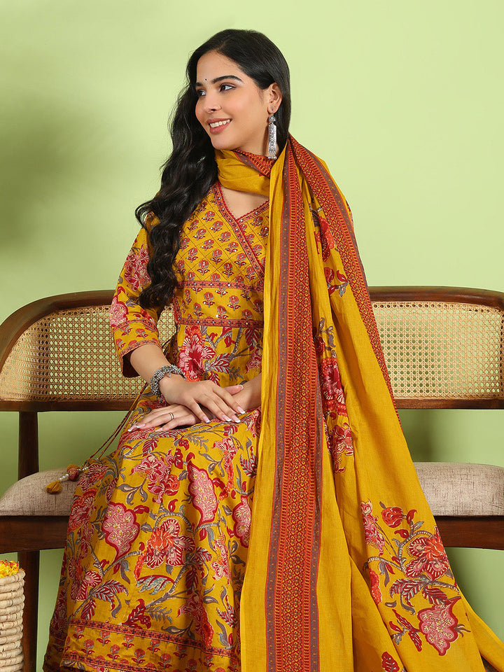 Printed Cotton Kurta With Pant &amp; Dupatta