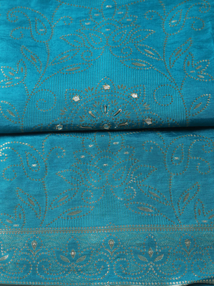 Woven Design Chanderi Unstitched Kurta With Pant &amp; Dupatta