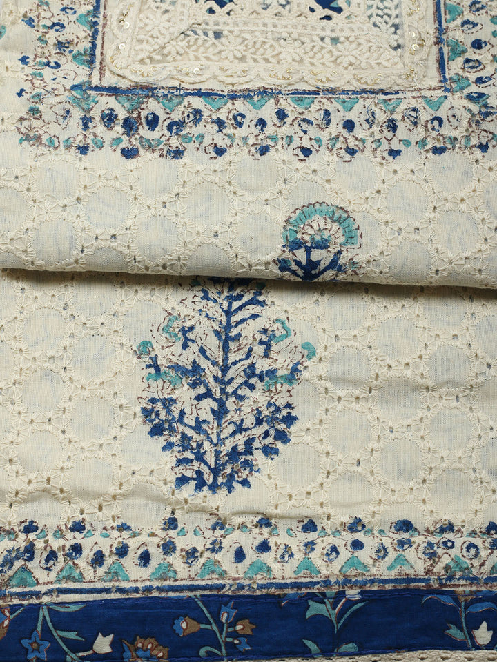 Printed Cotton Blend Unstitched Suit With Pant &amp; Dupatta