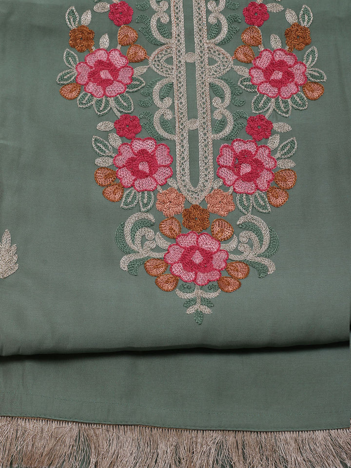 Neck Embroidered Chanderi Unstitched Suit With Dupatta