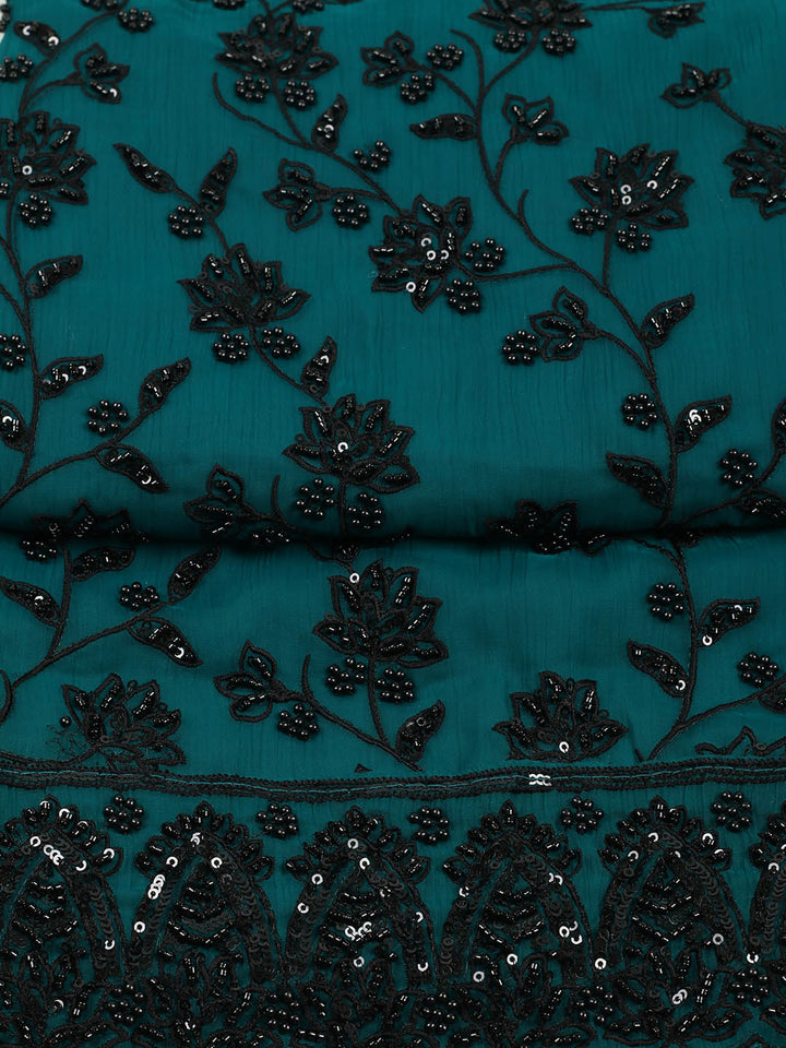Embroidered Organza Unstitched Suit With Pant &amp; Dupatta