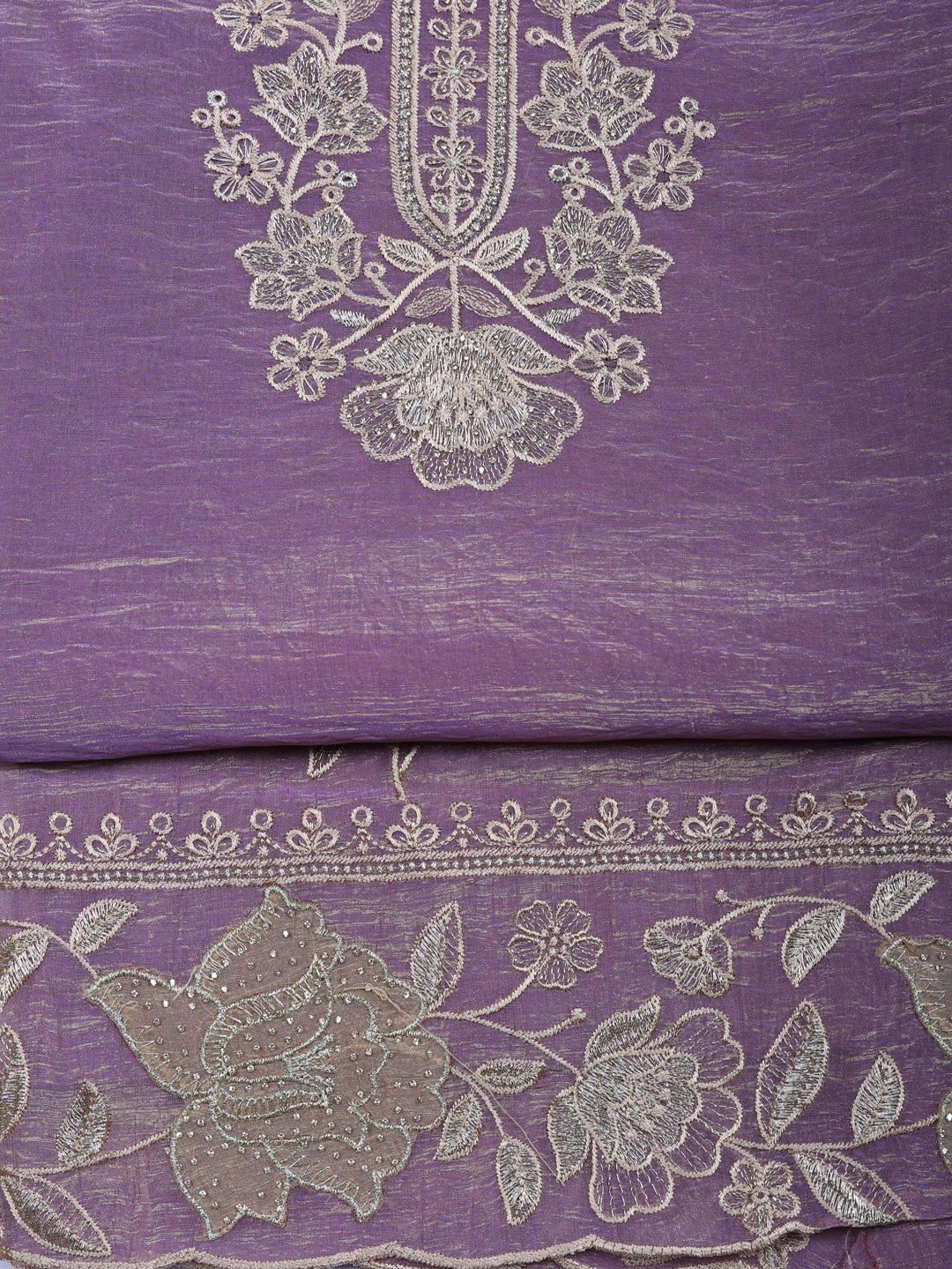 Embroidered Tissue Unstitched Suit With Pant &amp; Dupatta