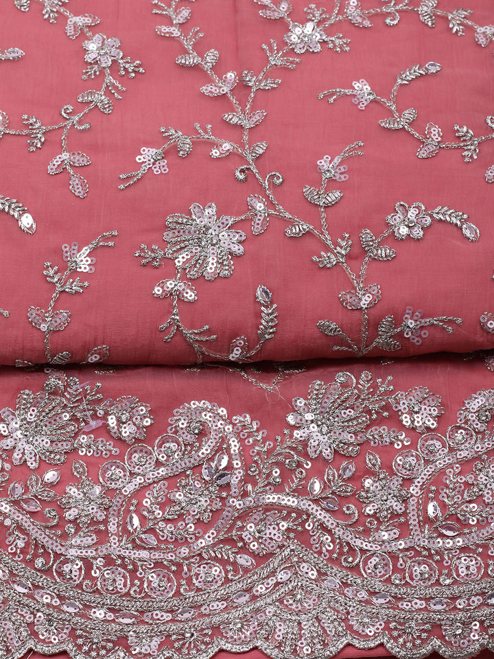 Embroidered Organza Unstitched Suit With Pant &amp; Dupatta