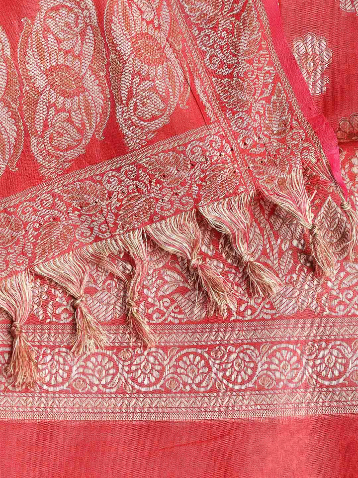 Woven Banarasi Chanderi Unstitched Suit With Dupatta