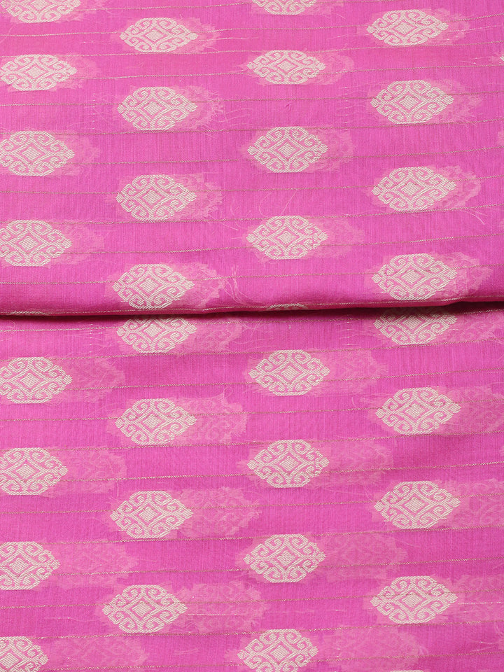 Printed Chanderi Unstitched Suit With Pant &amp; Dupatta