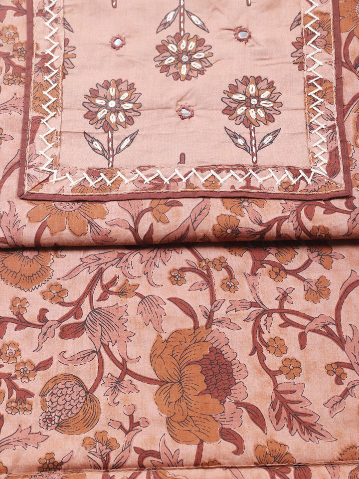 Printed Cotton Blend Unstitched Suit With Pant &amp; Dupatta