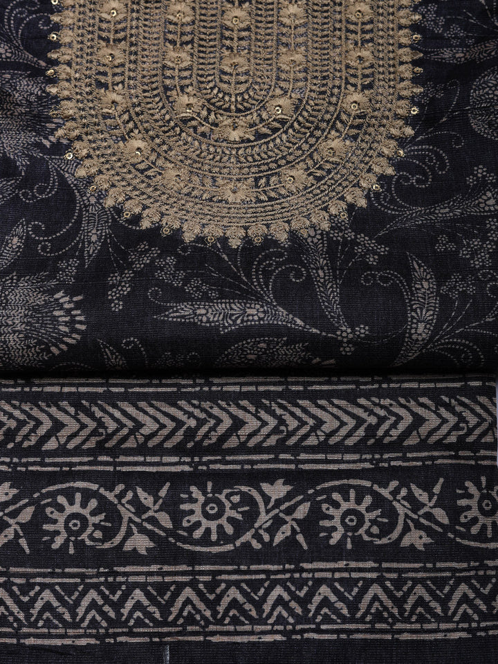 Embroidered Cotton Blend Unstitched Suit With Pant &amp; Dupatta