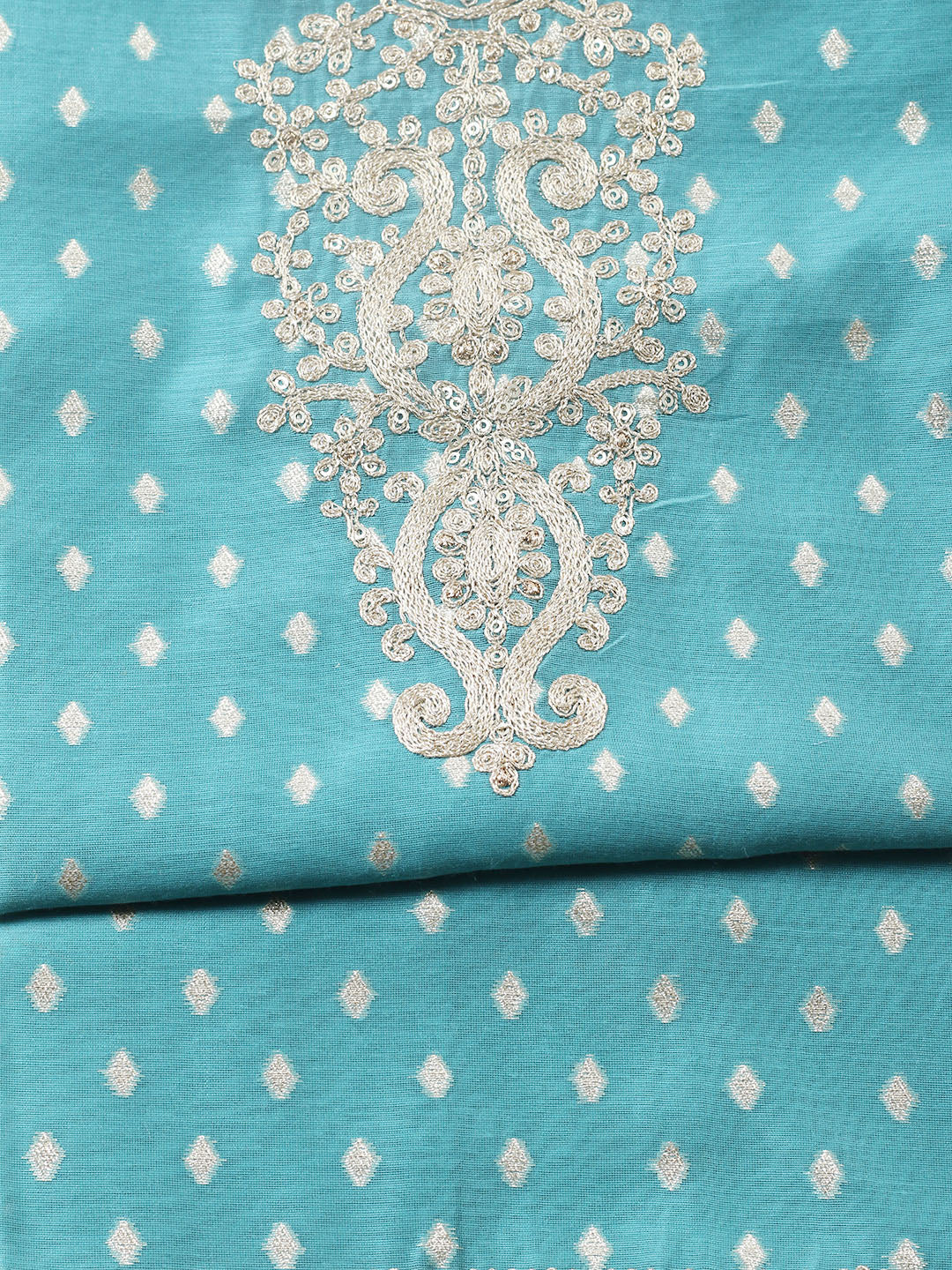 Embroidered Chanderi Unstitched Suit With Pant &amp; Dupatta