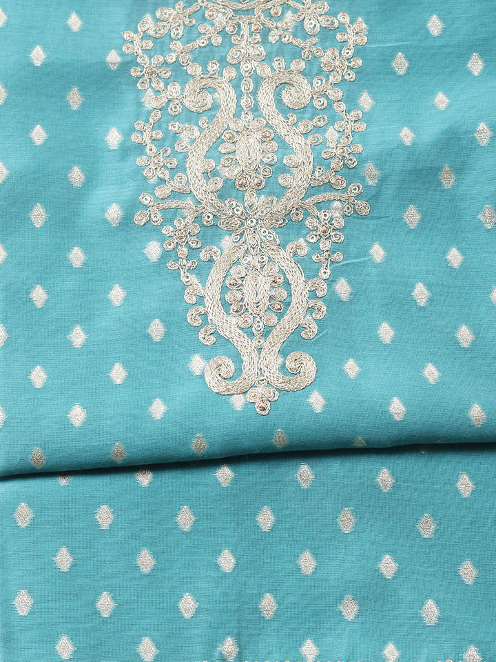 Embroidered Chanderi Unstitched Suit With Pant &amp; Dupatta