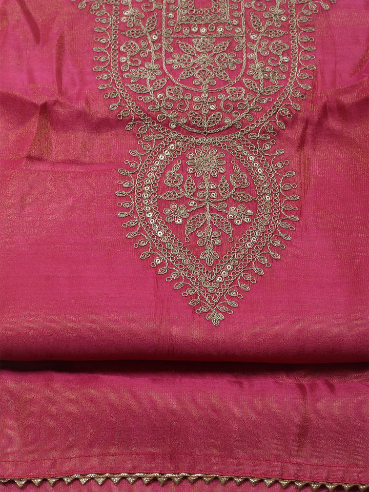 Embroidered Tissue Unstitched Kurta With Pant &amp; Dupatta