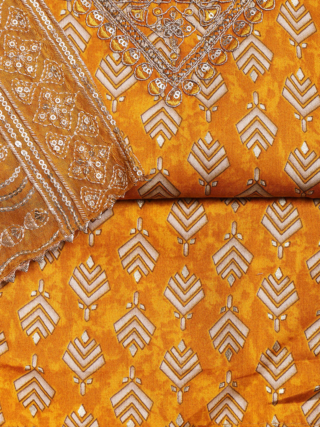 Neck Embroidered Cotton Blend Unstitched Suit With Dupatta