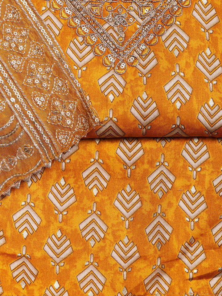 Neck Embroidered Cotton Blend Unstitched Suit With Dupatta