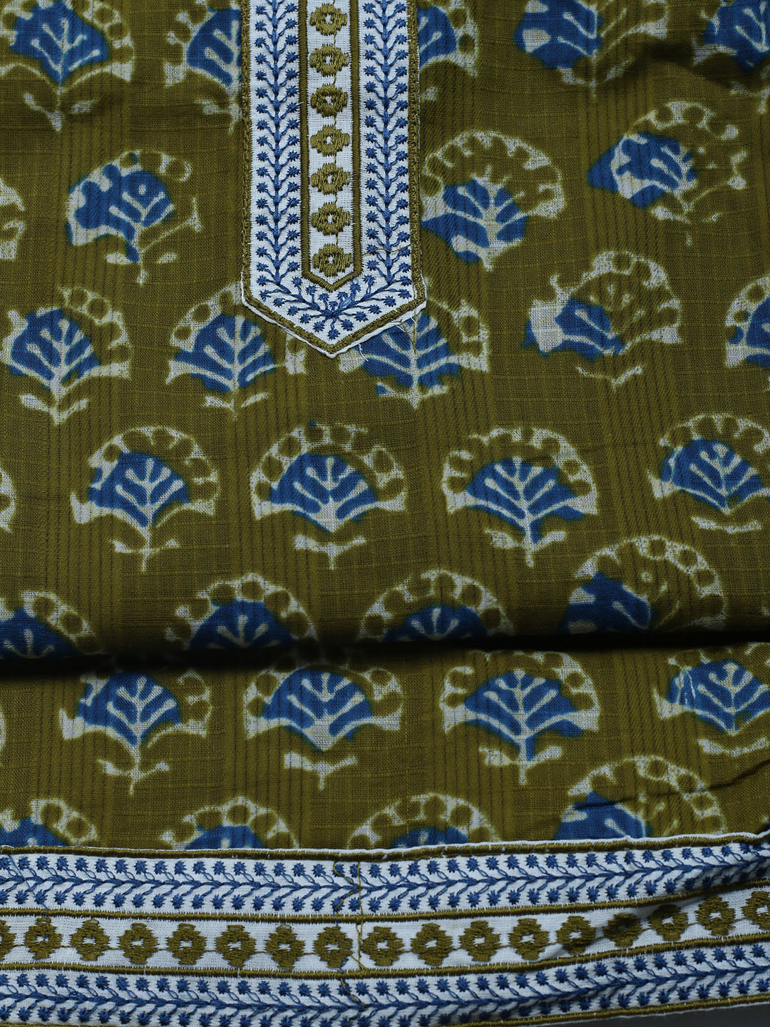 Neck Embroidered Cotton Blend Unstitched Suit With Dupatta